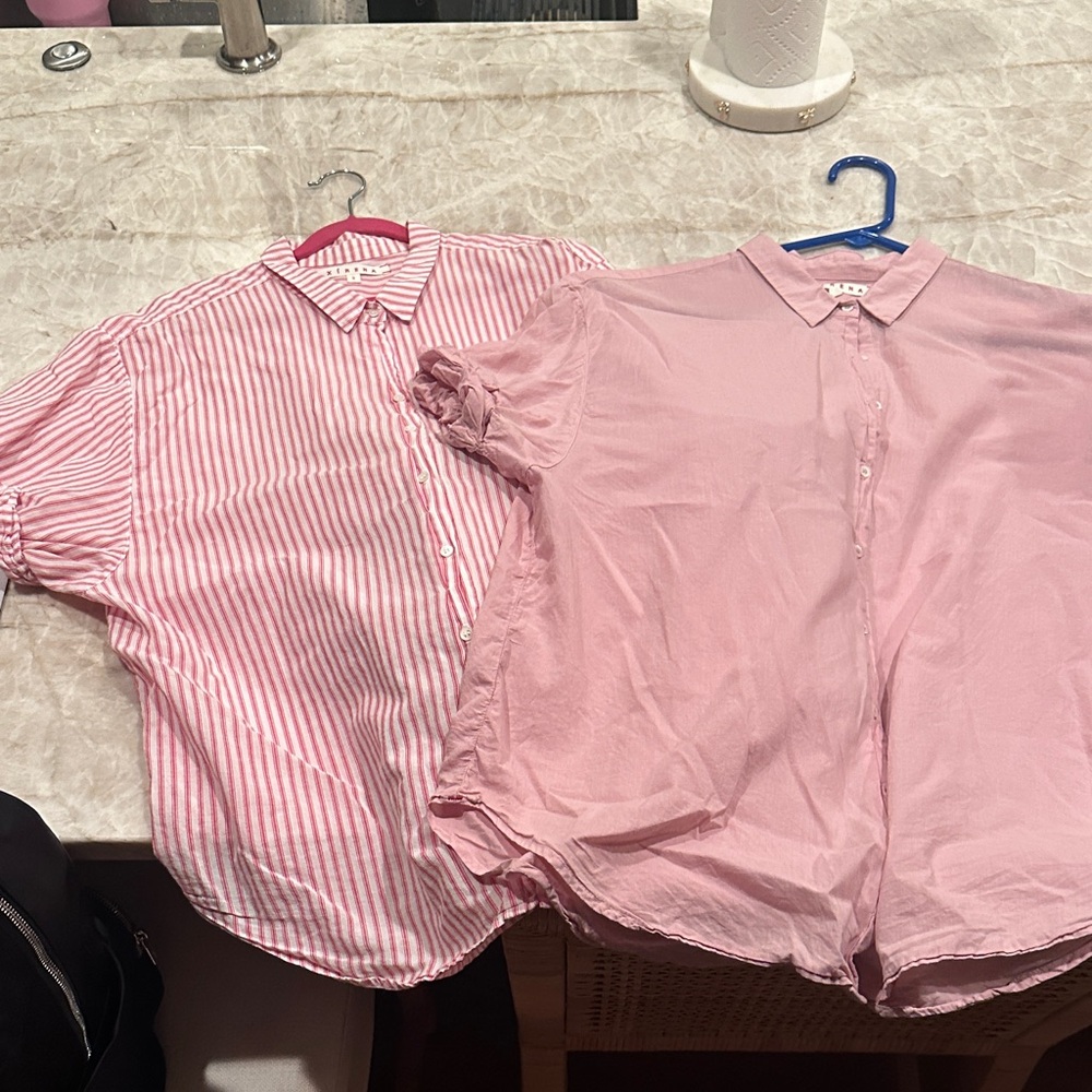 XiRENA Pink and Striped Button Down Shirts